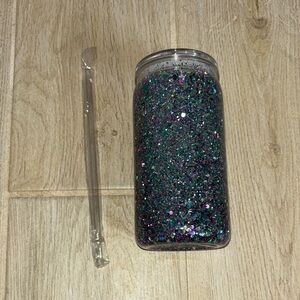 Glittery Multicolor Jar with Straw